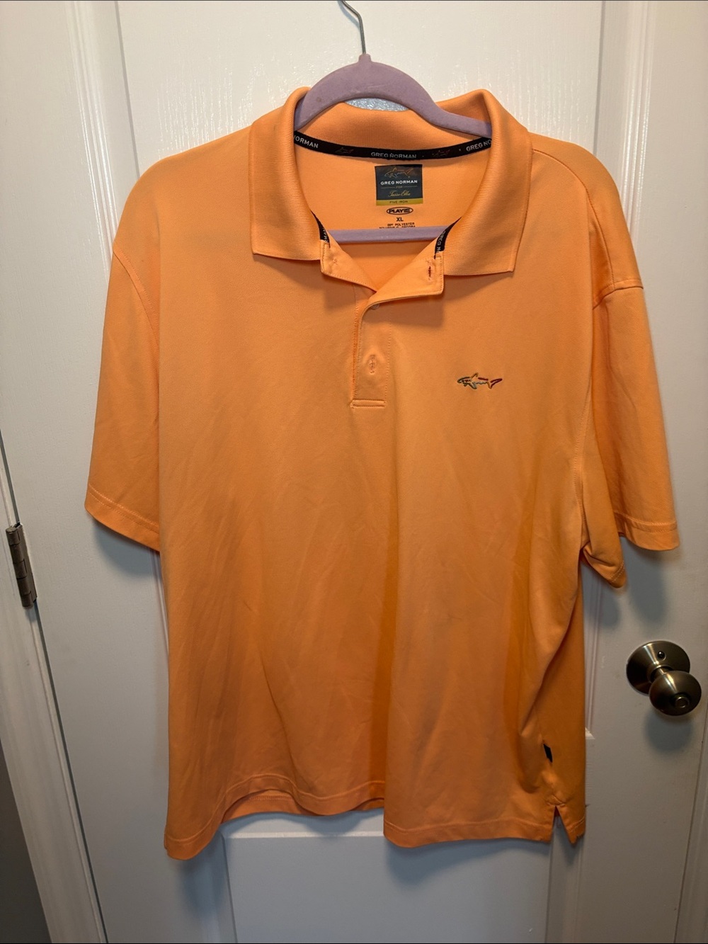 Greg Norman Collection Orange Short Sleeve Polo with Shark Logo